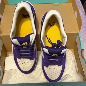 Nike SB Purple and White Athletic Shoes with Yellow Highlights